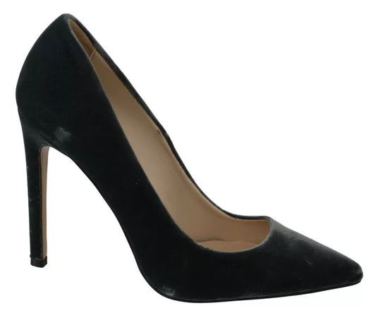 Ovyé Graue Samt Kleid Stiletto Pumps Schuhe