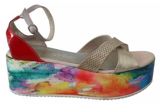 EBARRITO Multicolor Leder Knöchelriemen Keilabsatz Sandalen Schuhe