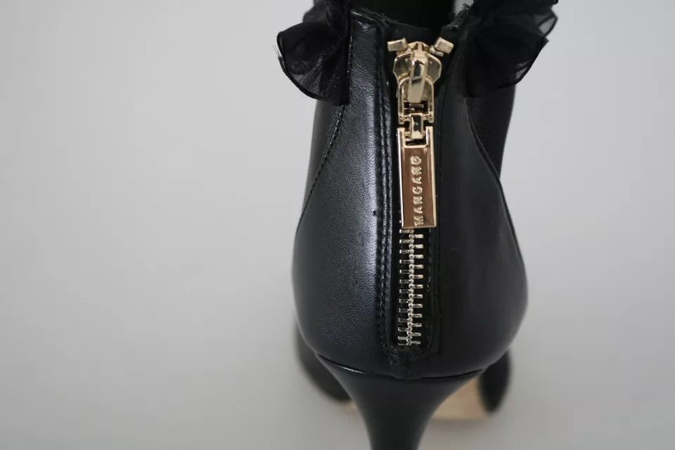 Mangano Schwarz Leder Mesh Stiletto High Heels Peep Toe Stiefel Schuhe