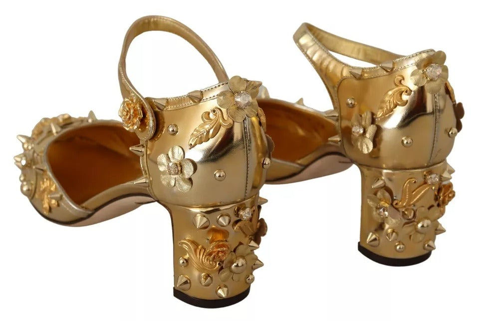 Dolce & Gabbana Gold Nieten Vally Slingback Sandalen Schuhe