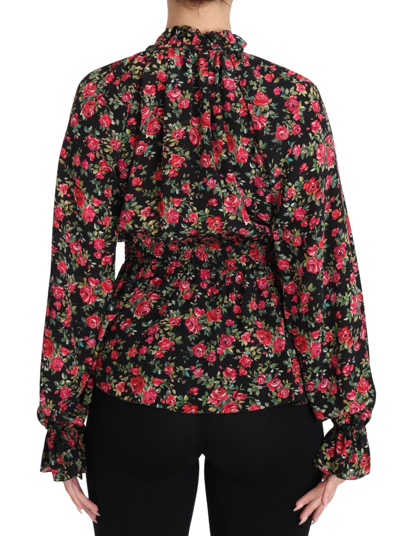 Dolce & Gabbana Schwarzes Rose Print Floral Shirt Top Bluse