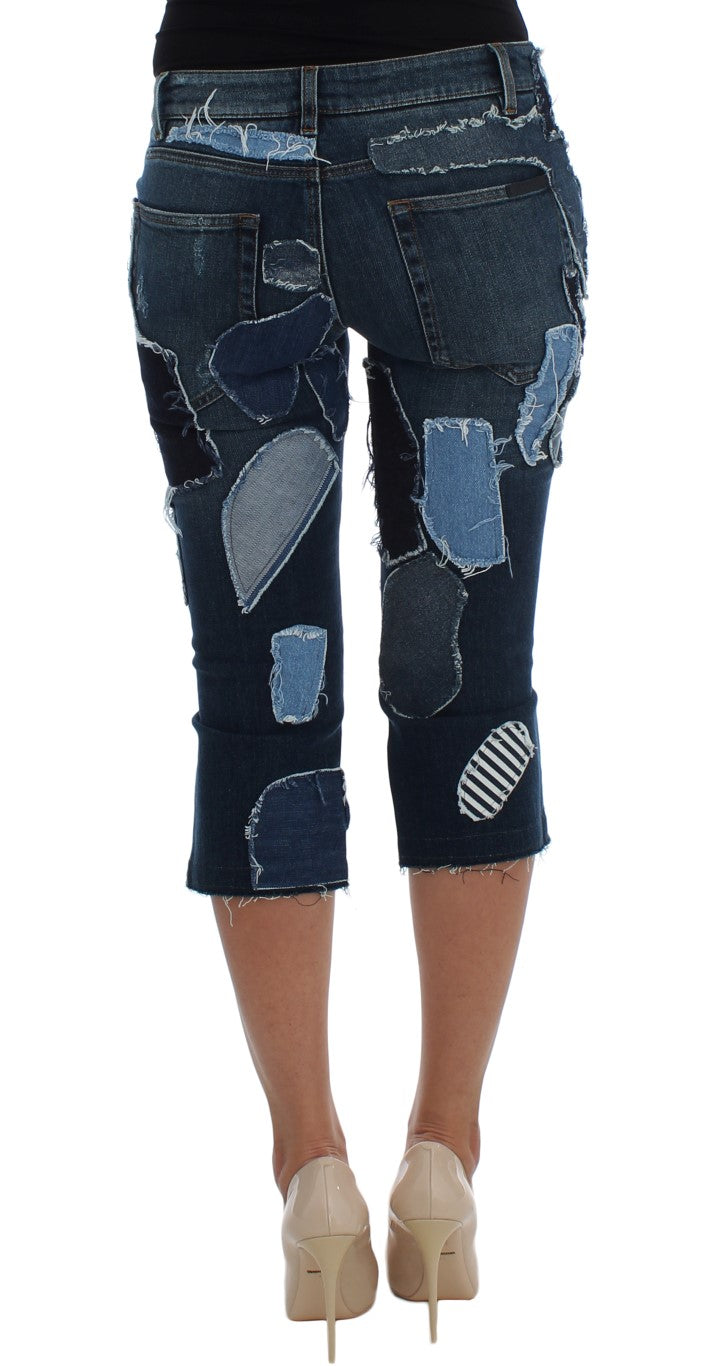 Dolce & Gabbana Blaue Patchwork Jeans-Shorts aus Stretch