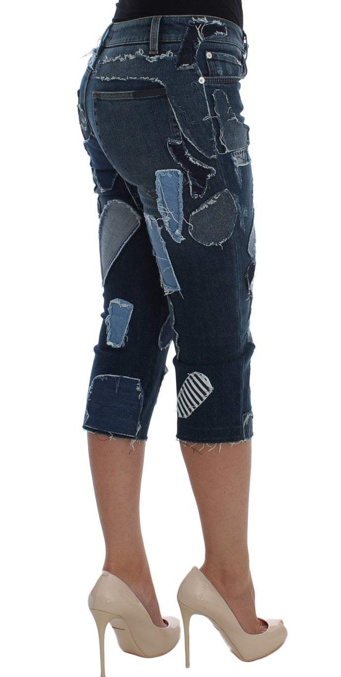 Dolce & Gabbana Blaue Patchwork Jeans-Shorts aus Stretch