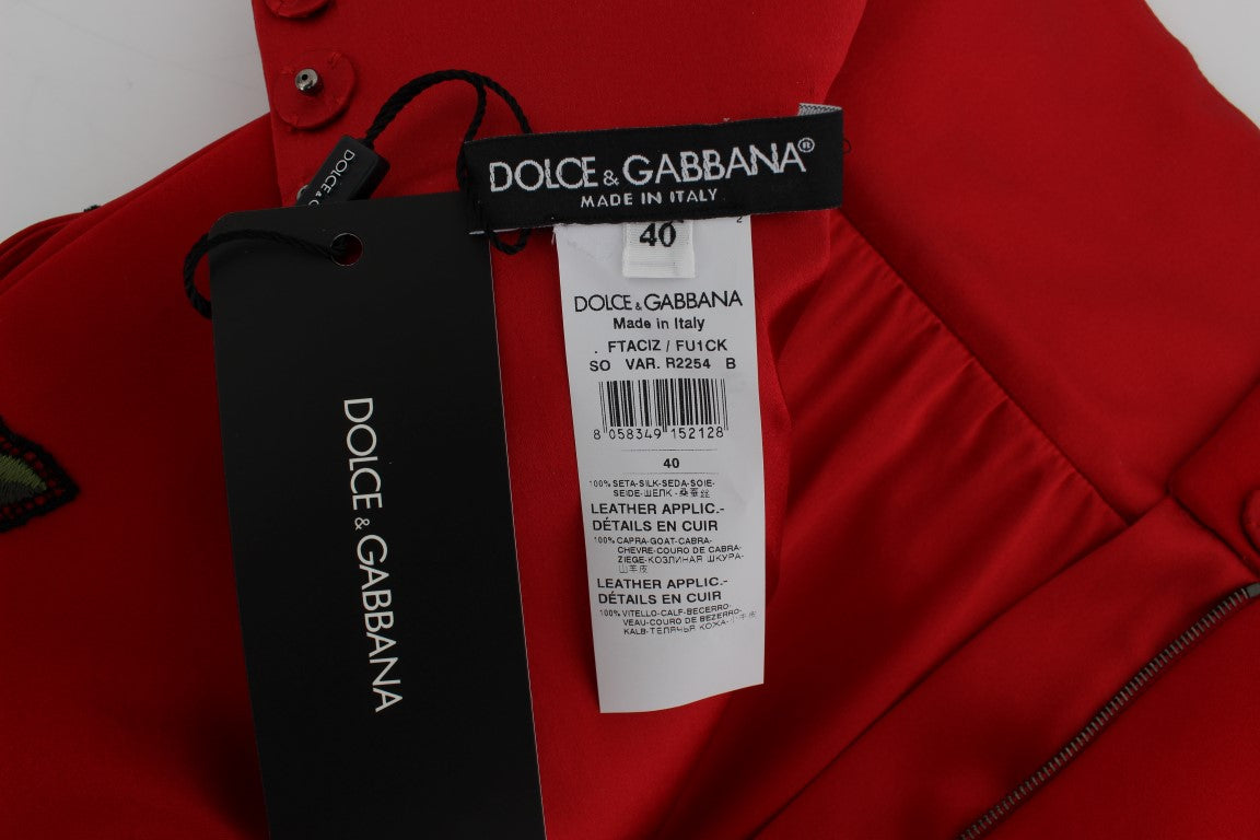 Dolce & Gabbana Rote Seidenkristallrosen Shorts