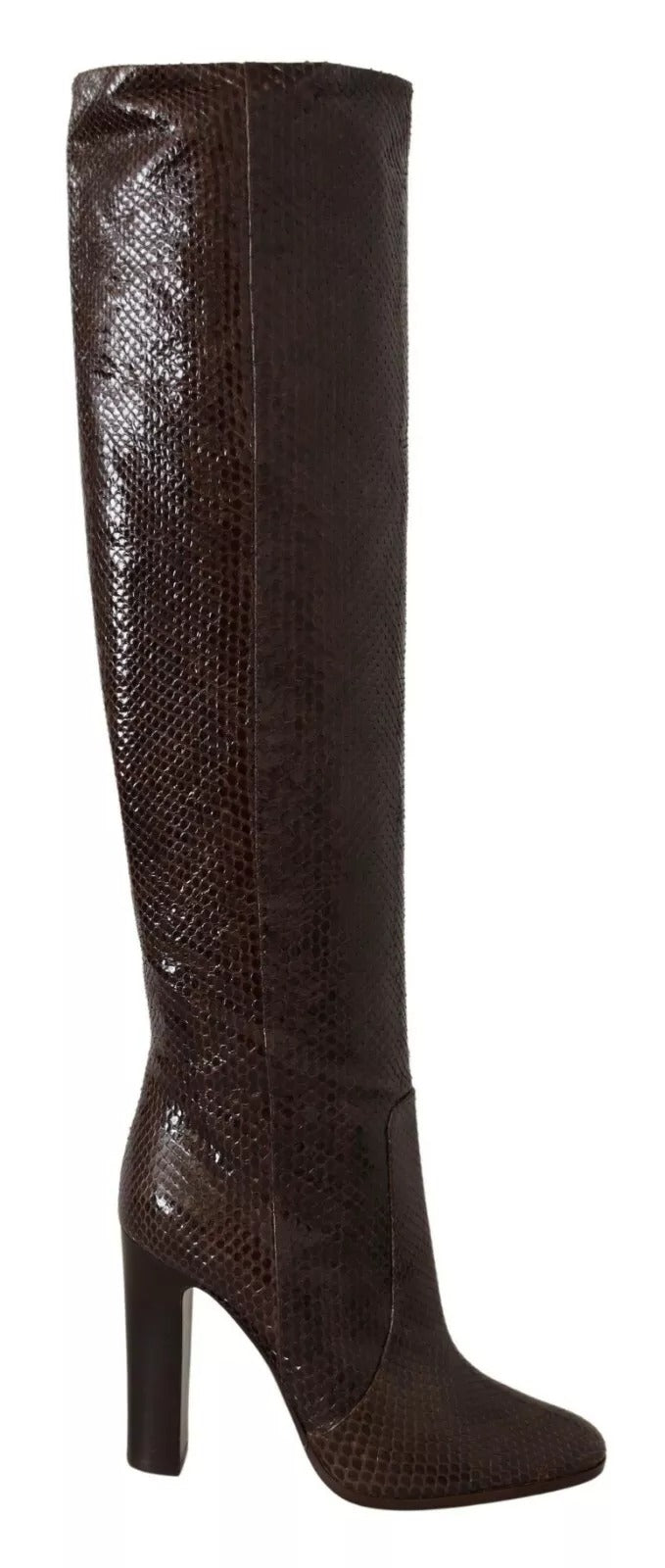 Dolce & Gabbana Braun Exotische Leder Absätze Hohe Stiefel Schuhe