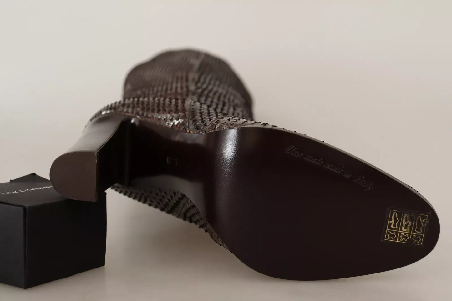 Dolce & Gabbana Braun Exotische Leder Absätze Hohe Stiefel Schuhe