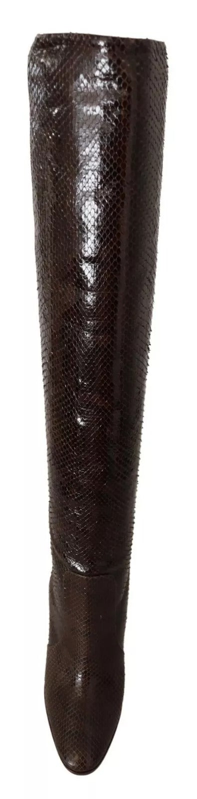 Dolce & Gabbana Braun Exotische Leder Absätze Hohe Stiefel Schuhe