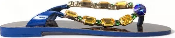 Dolce & Gabbana Blau Kristalle Flats Sandalen Beachwear Schuhe