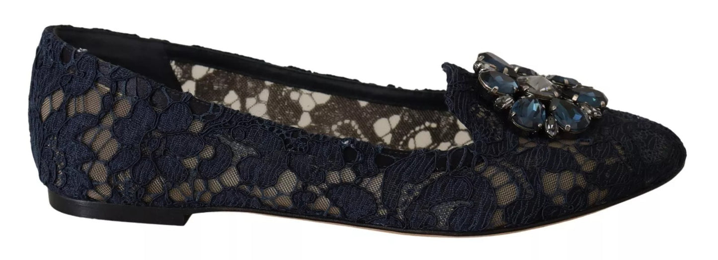 Dolce & Gabbana Blau Kristall Loafer Spitze Ballett Flats Schuhe