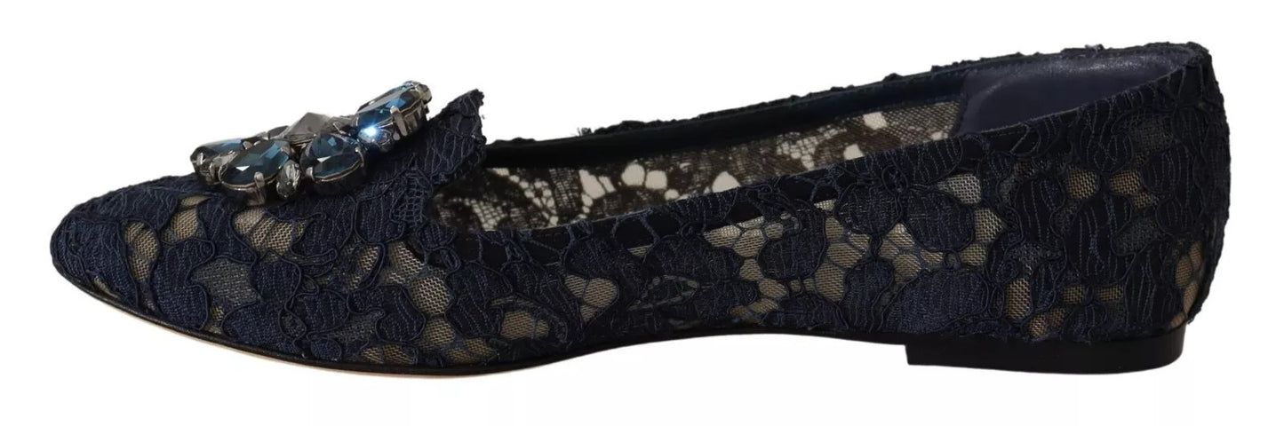 Dolce & Gabbana Blau Kristall Loafer Spitze Ballett Flats Schuhe