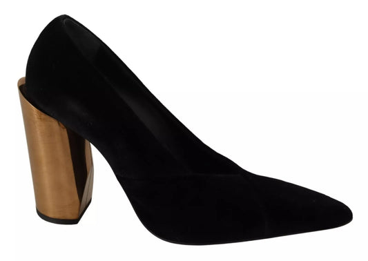Jil Sander Schwarz Leder Wildleder Blockabsatz Pumps Schuhe
