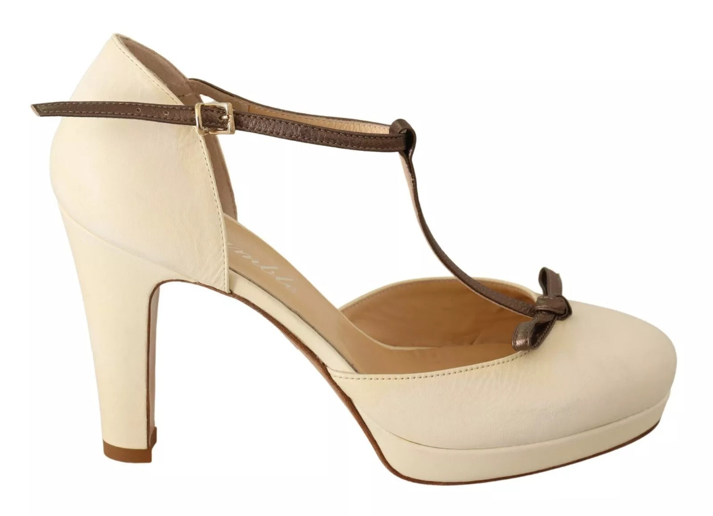 SERGIO LEVANTESI Beige T-Strap Block Heels Pumps Leder Schuhe