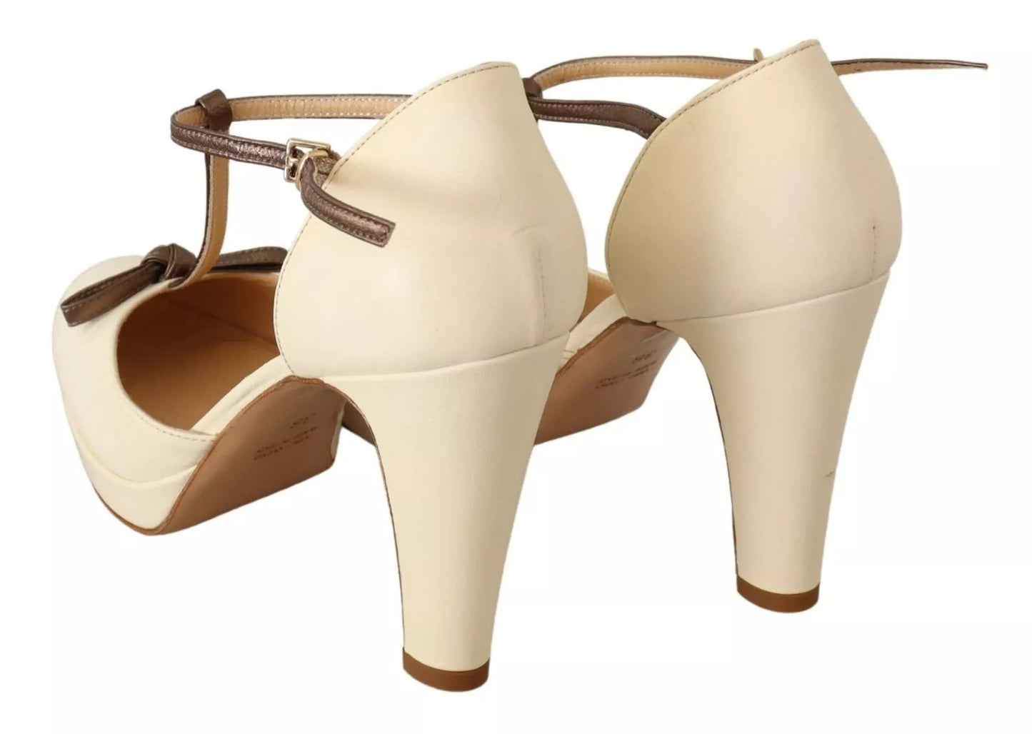 SERGIO LEVANTESI Beige T-Strap Block Heels Pumps Leder Schuhe