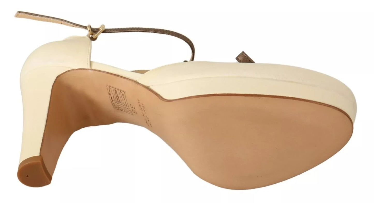 SERGIO LEVANTESI Beige T-Strap Block Heels Pumps Leder Schuhe