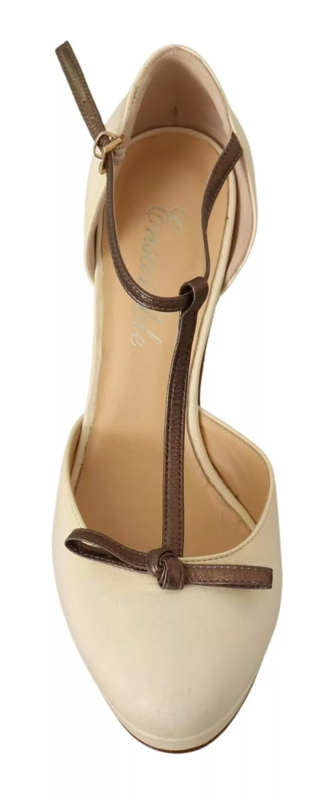 SERGIO LEVANTESI Beige T-Strap Block Heels Pumps Leder Schuhe