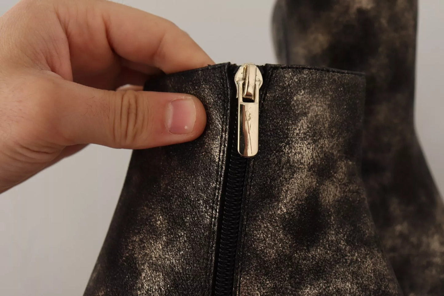 MY TWIN Schwarzes Leder Block Absätze Ankle Stiefel Reißverschluss Schuhe