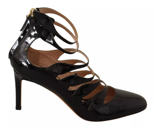 Valentino Schwarz Multi Strap Leder Mid Heels Pumps Schuhe