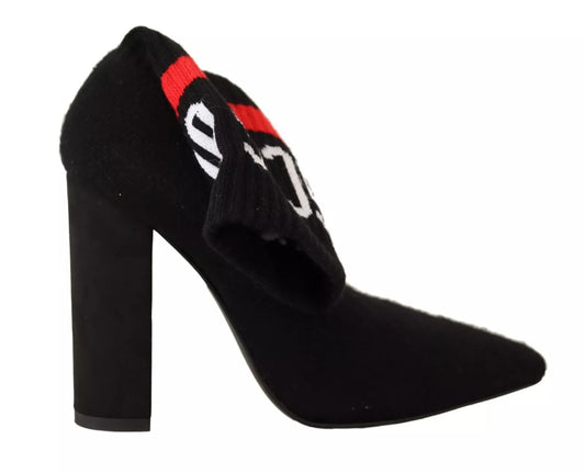 GCDS Schwarzes Wildleder Logo Socken Block Heel Stiefeletten Schuhe