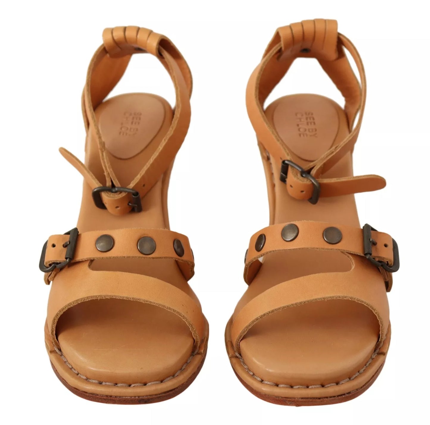 See By Chloé Braune Leder Nieten Riemchensandalen Schuhe
