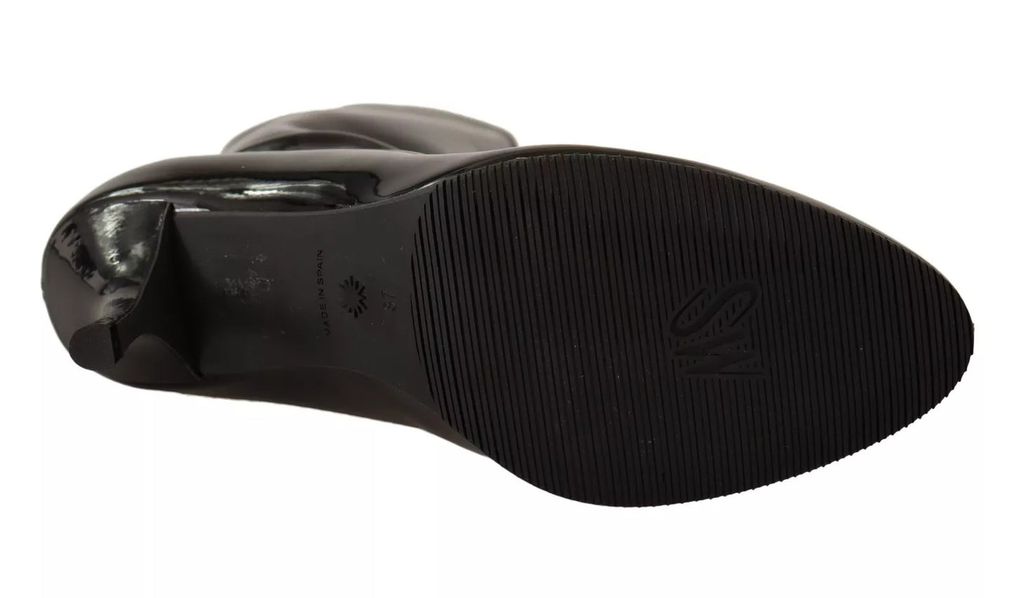 Stuart Weitzman Schwarz Lackleder High Heels Stiefel Schuhe