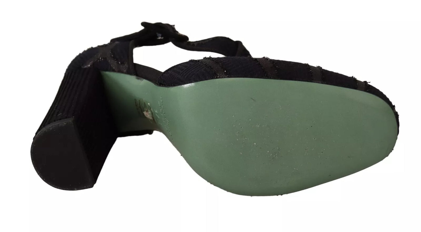 Paola D'Arcano Schwarz Wildleder Leder Blockabsatz Sandalen Schuhe