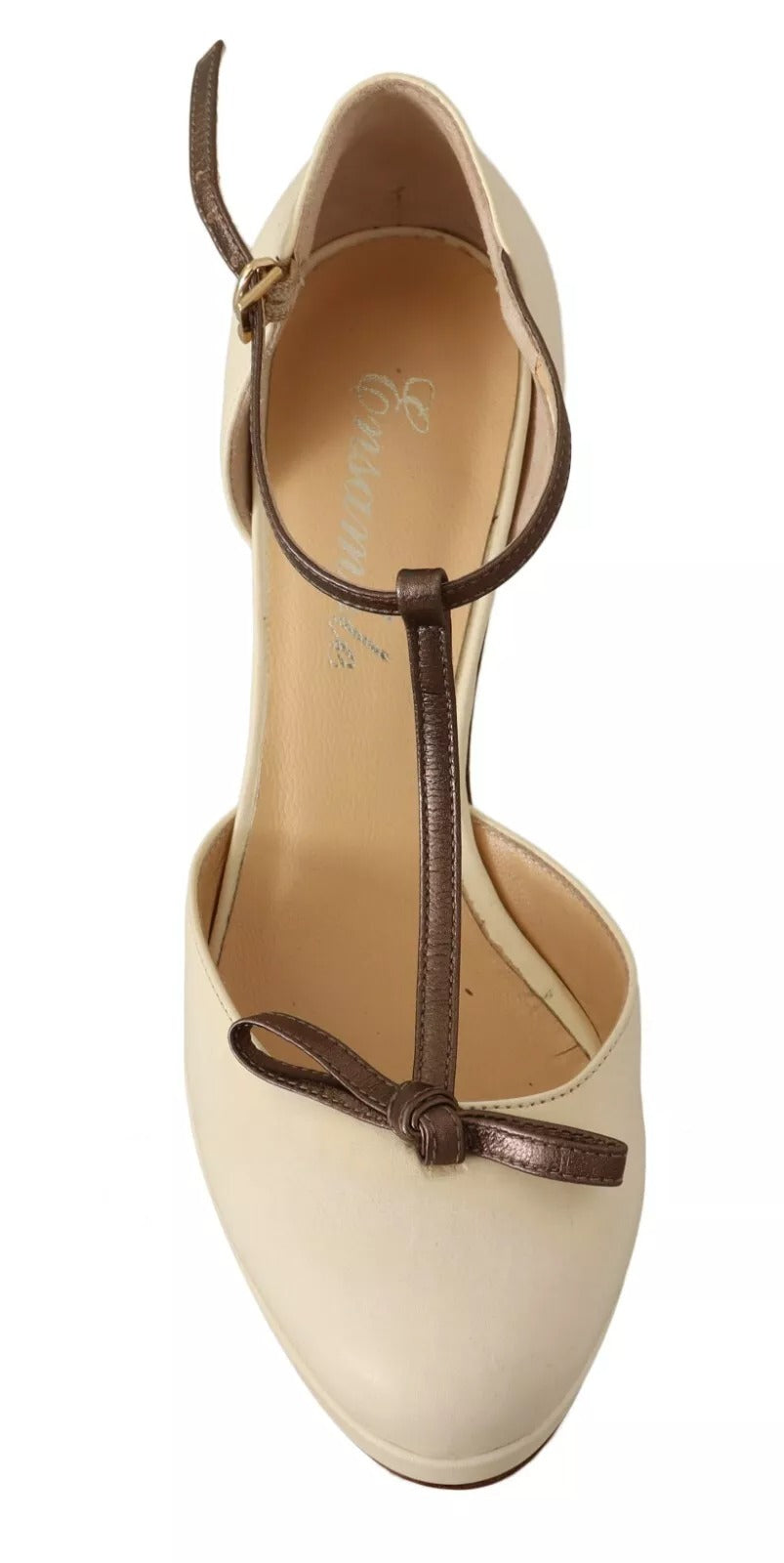 SERGIO LEVANTESI Aus weißem Leder T-Strap Heels Sandalen Schuhe