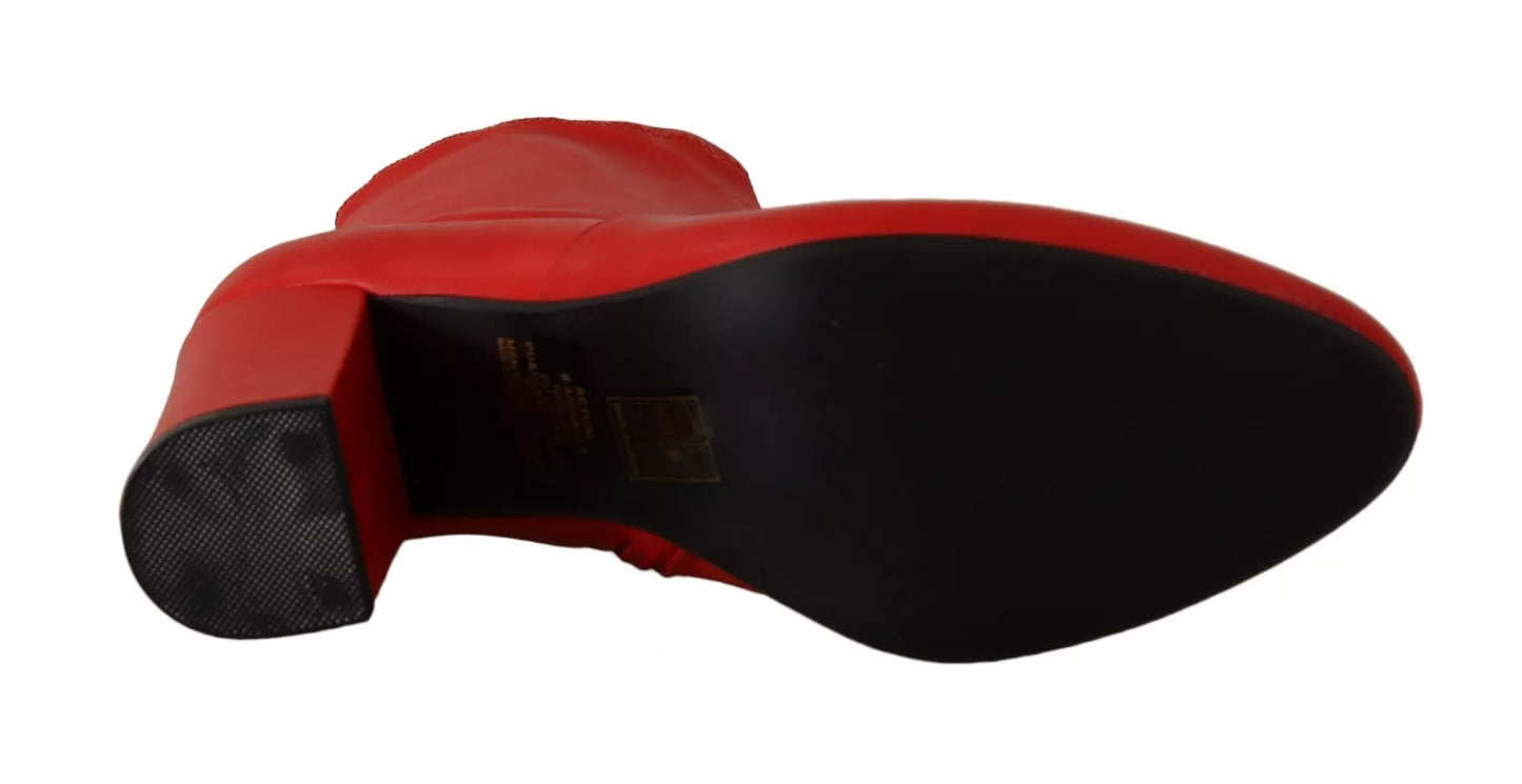 Steve Madden Rote Leder Block Absätze Stiefelette Schuhe