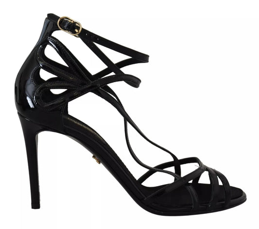 Dolce & Gabbana Schwarz Leder Stiletto Heels Sandalen Schuhe