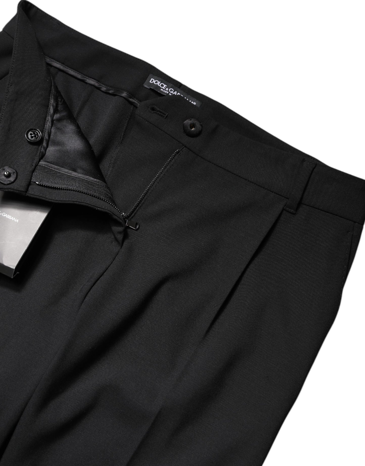 Dolce & Gabbana Schwarze Wollhose mit hoher Taille und Stiefelschnitt
