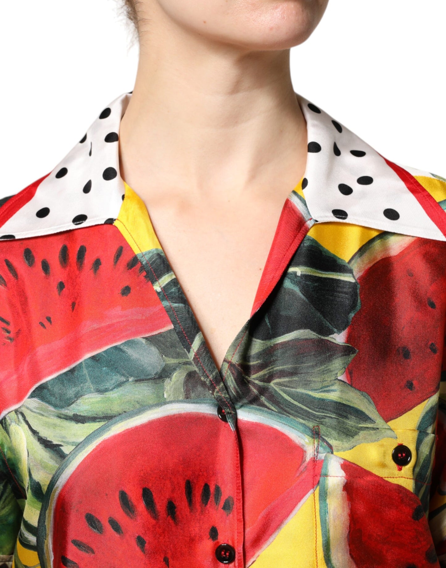 Dolce & Gabbana Multicolor Wassermelone Hemdbluse mit Kragen