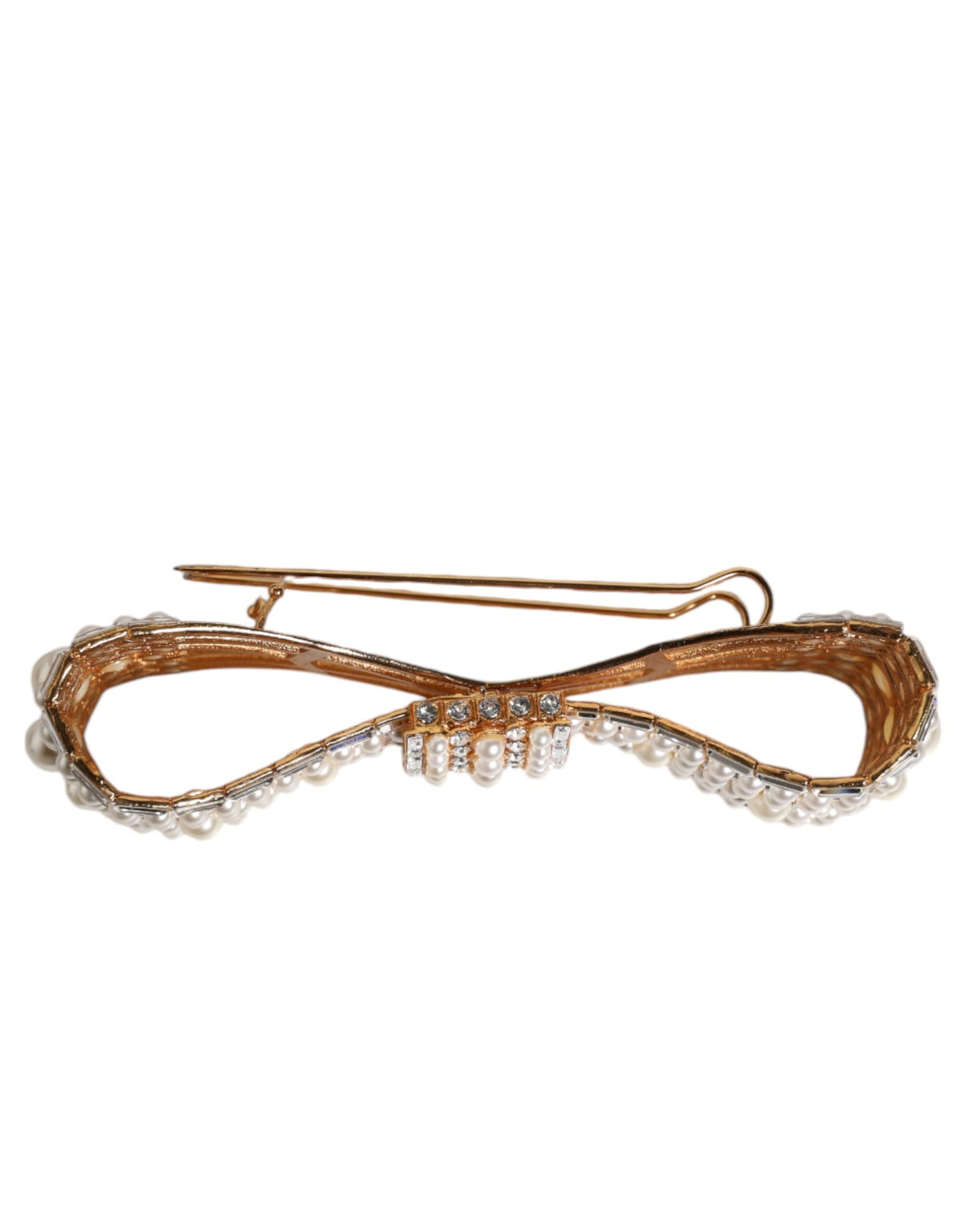 Dolce & Gabbana Gold-Ton Messing Bogen Kristall FauxPearl verschönert Brosche