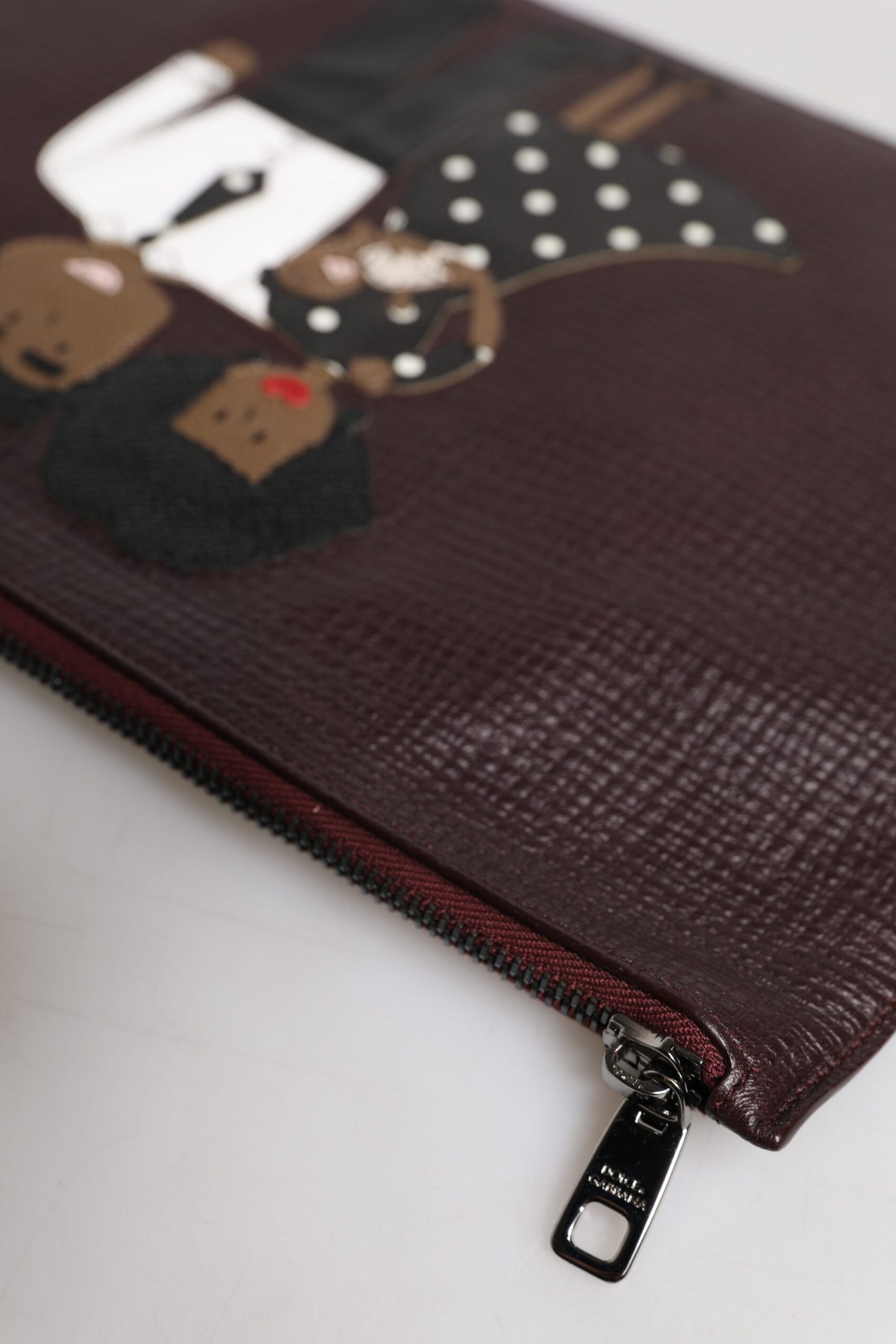 Dolce & Gabbana Braunes Leder #DGFAMILY Verschönerte Herren Clutch Pouch Tasche