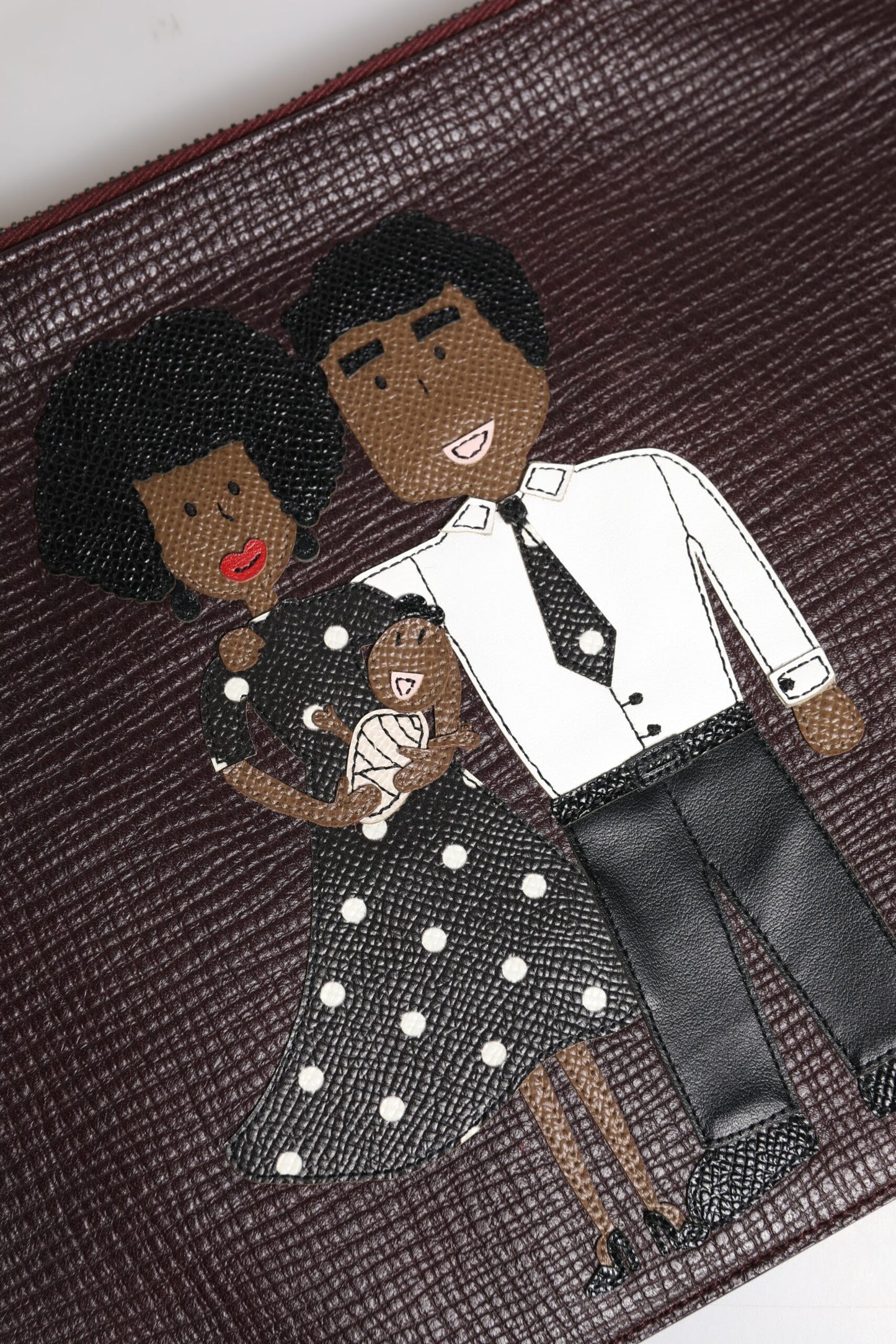 Dolce & Gabbana Braunes Leder #DGFAMILY Verschönerte Herren Clutch Pouch Tasche