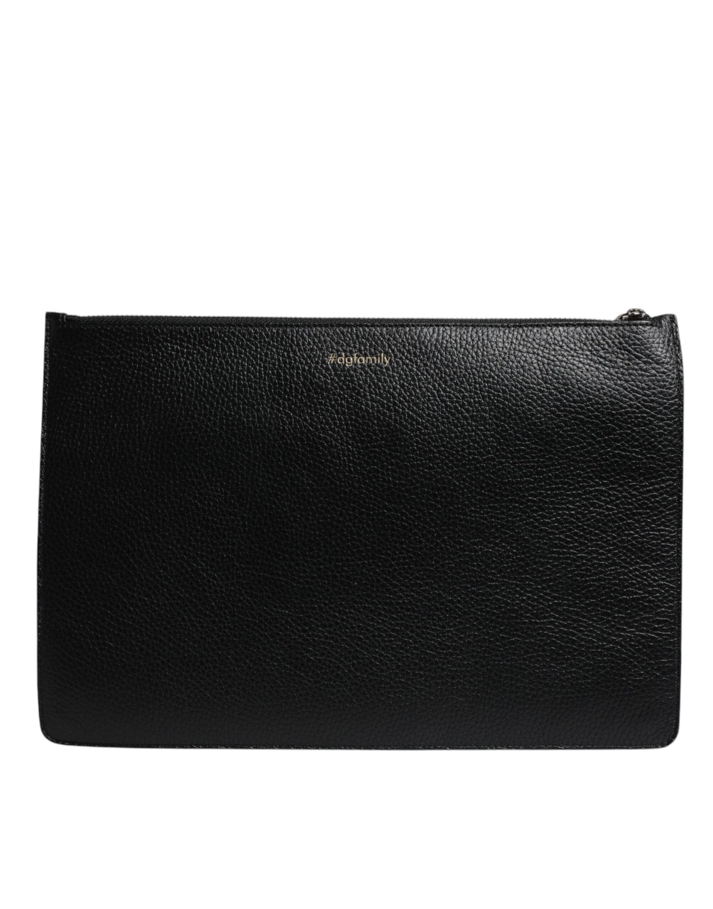 Dolce & Gabbana Schwarzes Leder #DGFAMILY verschönert Männer Zip Pouch Tasche
