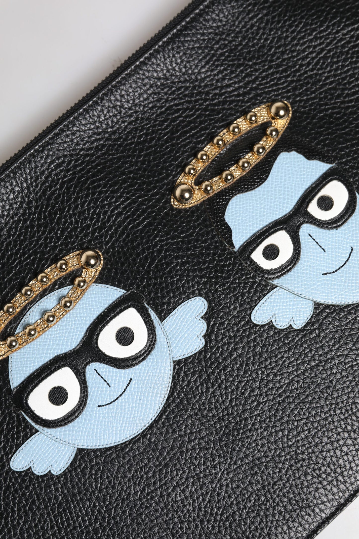 Dolce & Gabbana Schwarzes Leder #DGFAMILY verschönert Männer Zip Pouch Tasche