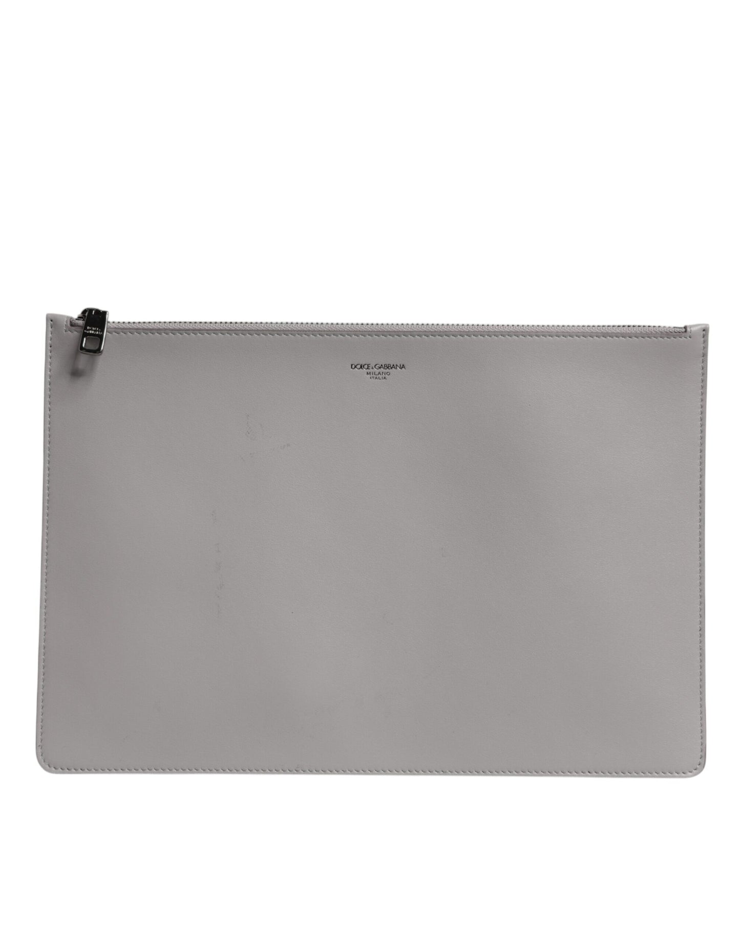 Dolce & Gabbana Graue Solid Leather DG Logo Herren Clutch Zip Pouch Tasche