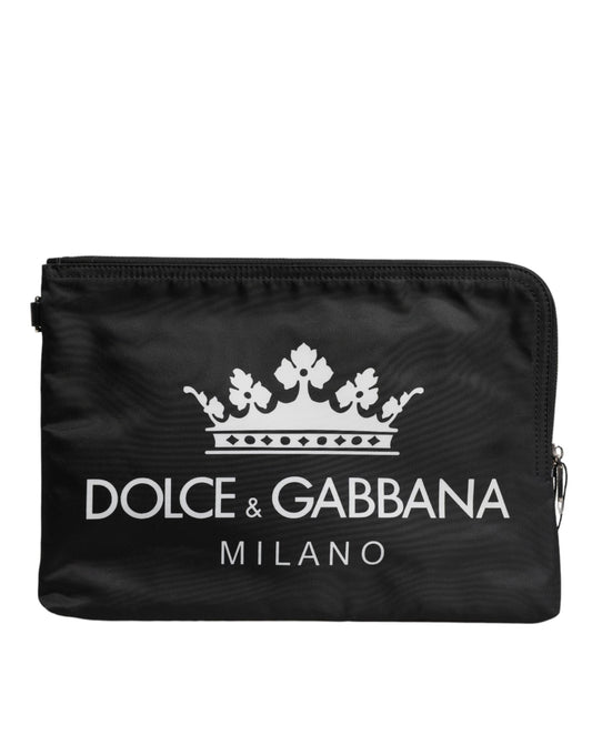Dolce & Gabbana Schwarze DG Milano Print Nylon Pouch Clutch Tasche