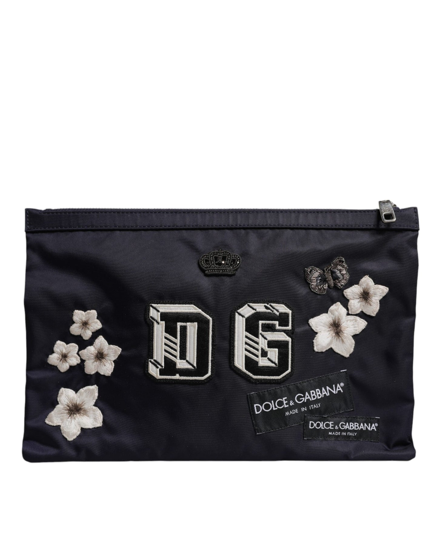 Dolce & Gabbana Blaue DG Logo Patch verschönerte Beutel Clutch Tasche