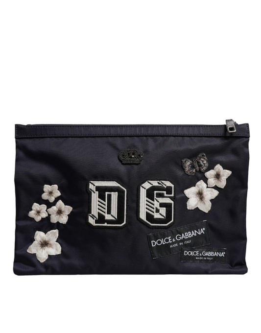 Dolce & Gabbana Blaue DG Logo Patch verschönerte Beutel Clutch Tasche