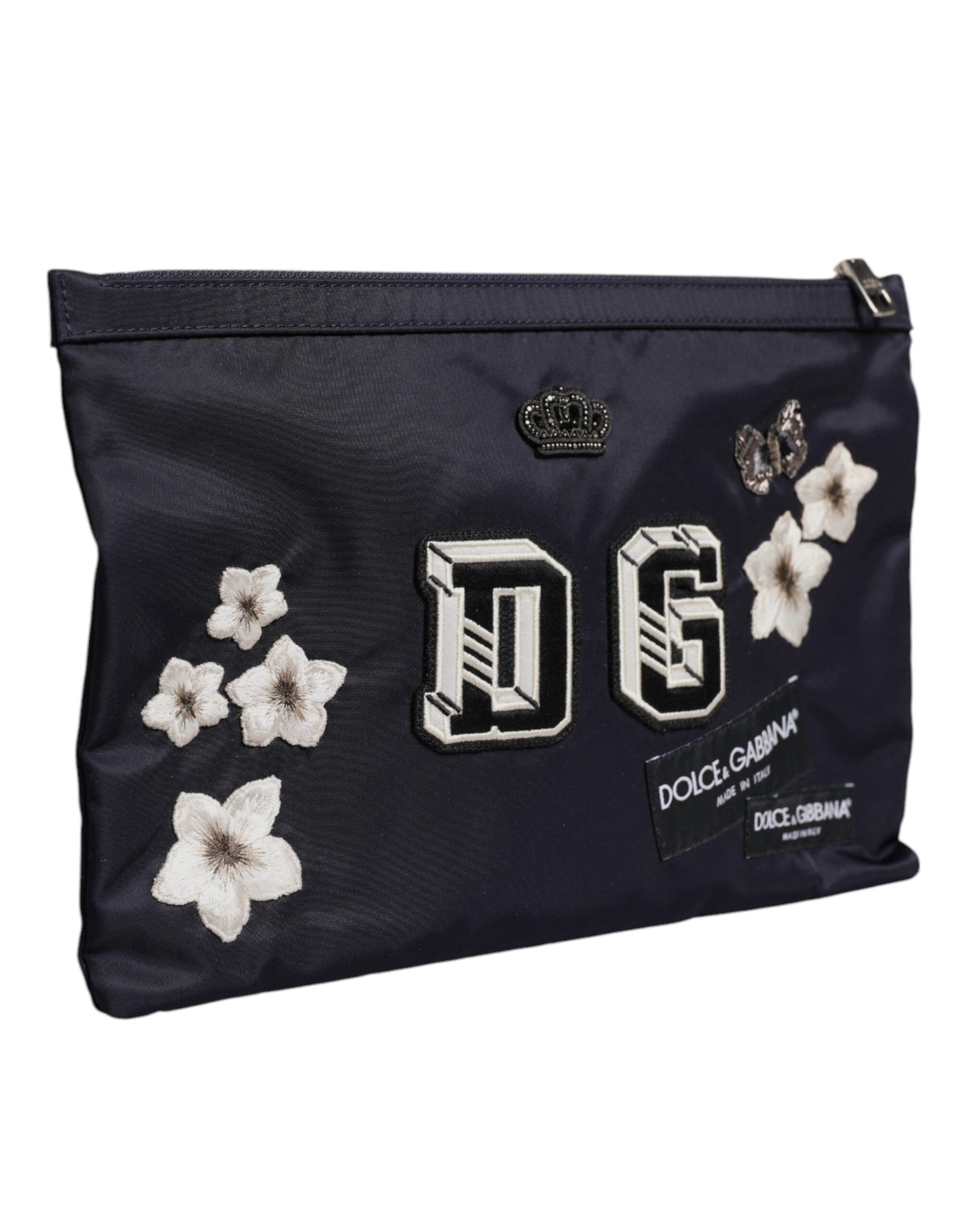 Dolce & Gabbana Blaue DG Logo Patch verschönerte Beutel Clutch Tasche