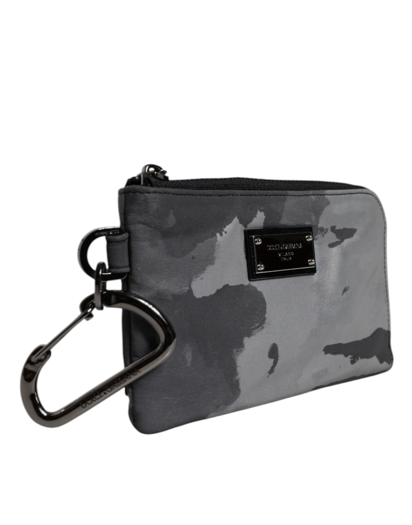 Dolce & Gabbana Schwarz Grau Camouflage Logo Plaque Schlüsselanhänger Tasche