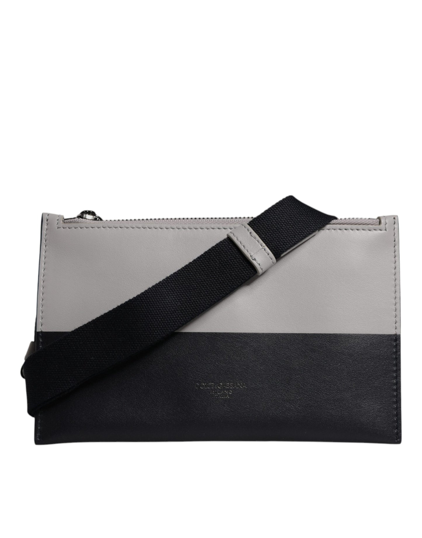 Dolce & Gabbana Schwarz-weißes Leder mit Logo-Prägung Crossbody Bag