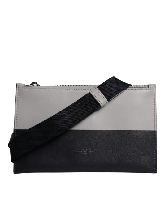 Dolce & Gabbana Schwarz-weißes Leder mit Logo-Prägung Crossbody Bag