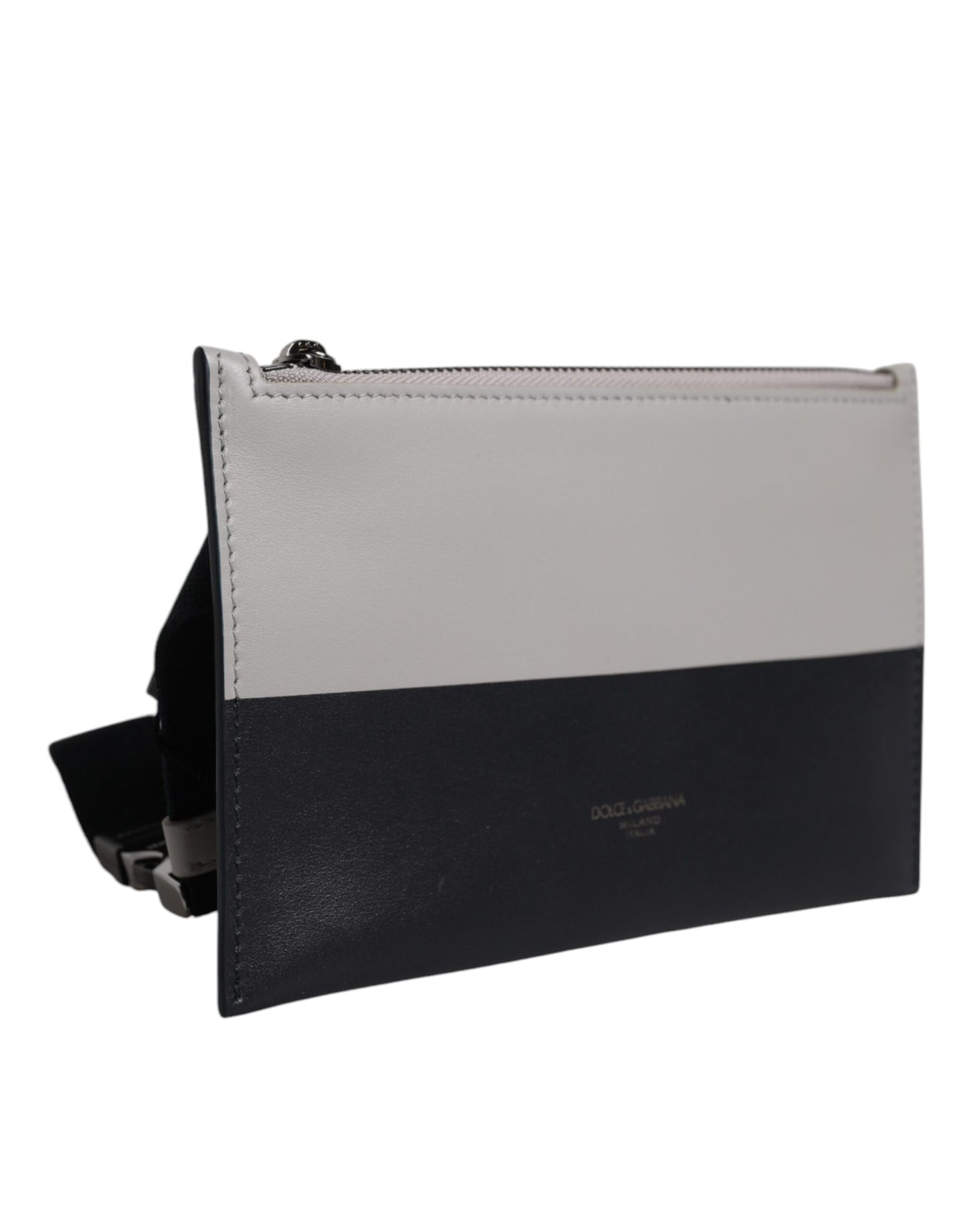 Dolce & Gabbana Schwarz-weißes Leder mit Logo-Prägung Crossbody Bag