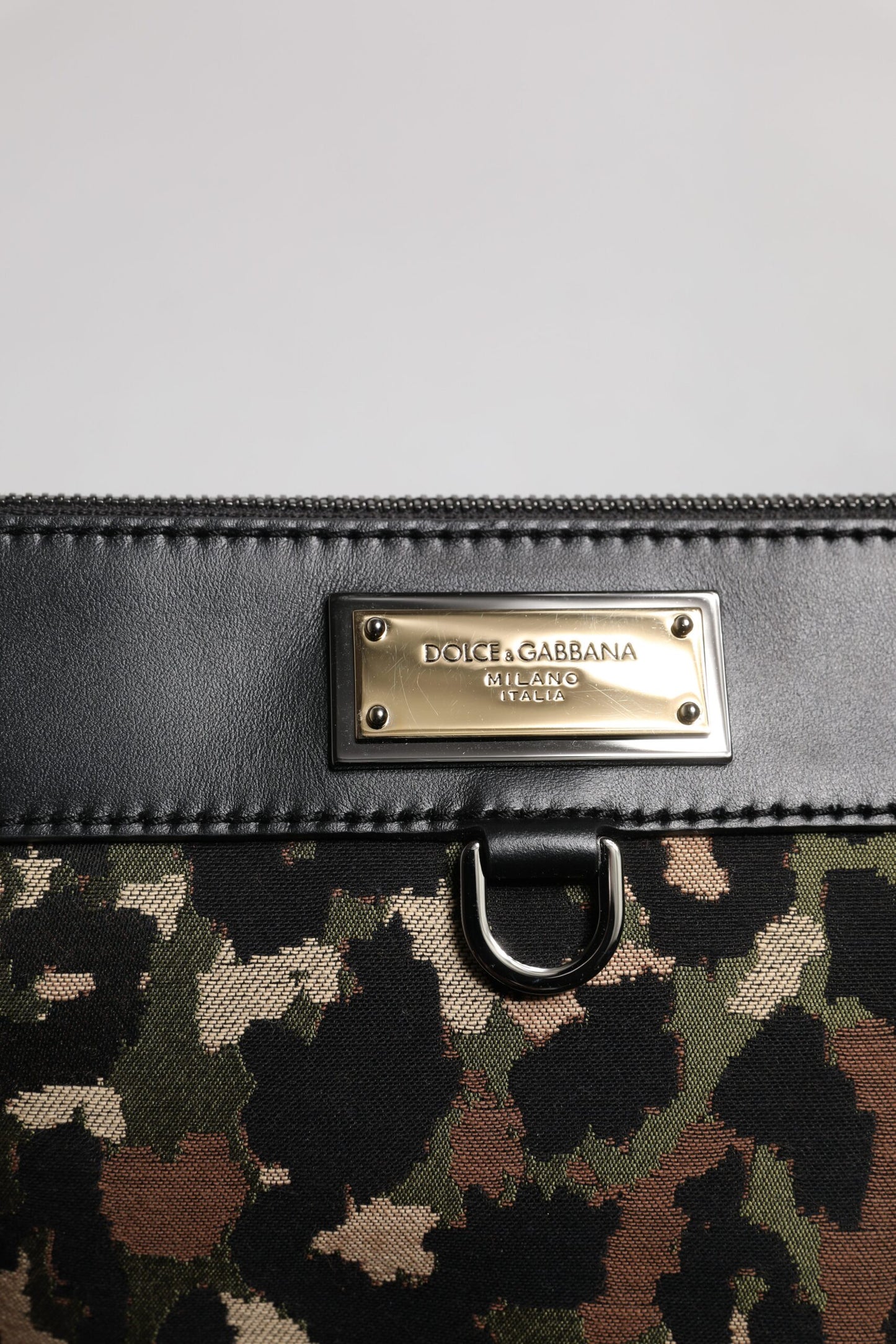 Dolce & Gabbana Multicolor Leopard Jacquard Print Logo Plaque Pouch Tasche