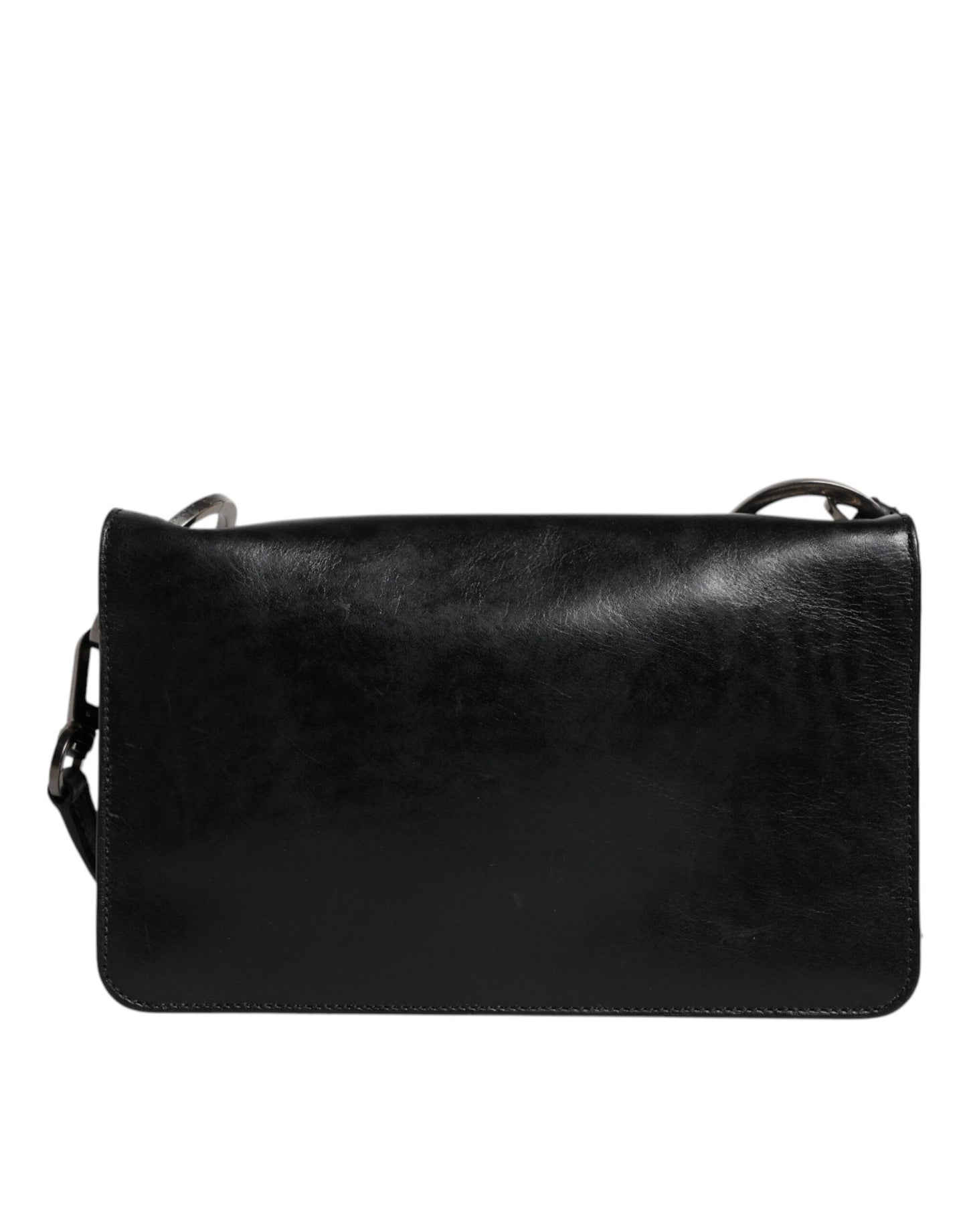 Dolce & Gabbana Schwarzes Leder Logo Geldbörse Schulter Umhängetasche