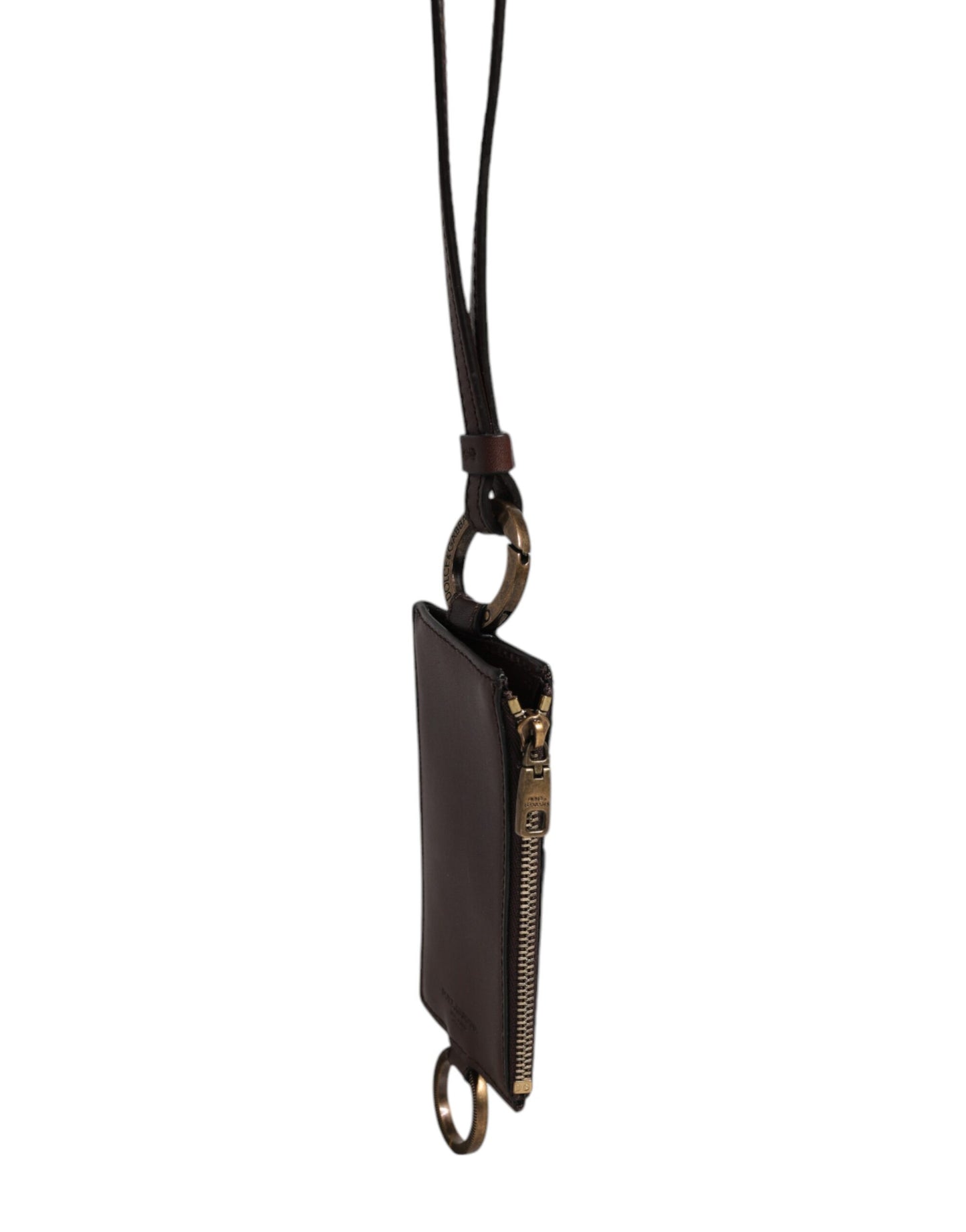 Dolce & Gabbana Braunes Kalbsleder Lanyard Logo Kartenhalter Brieftasche