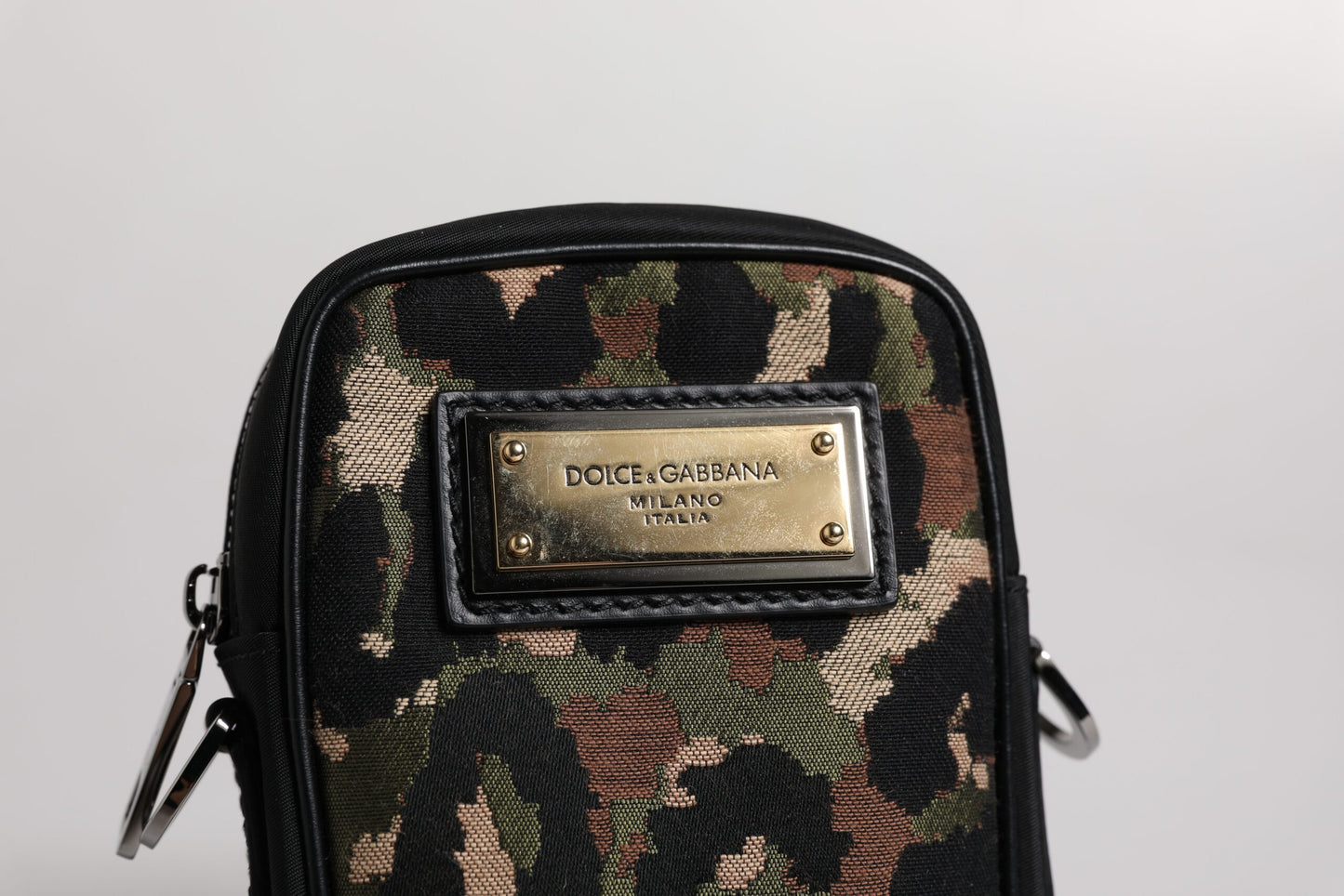 Dolce & Gabbana Multicolor Leopard Jacquard Logo Plaque Halsband Tasche