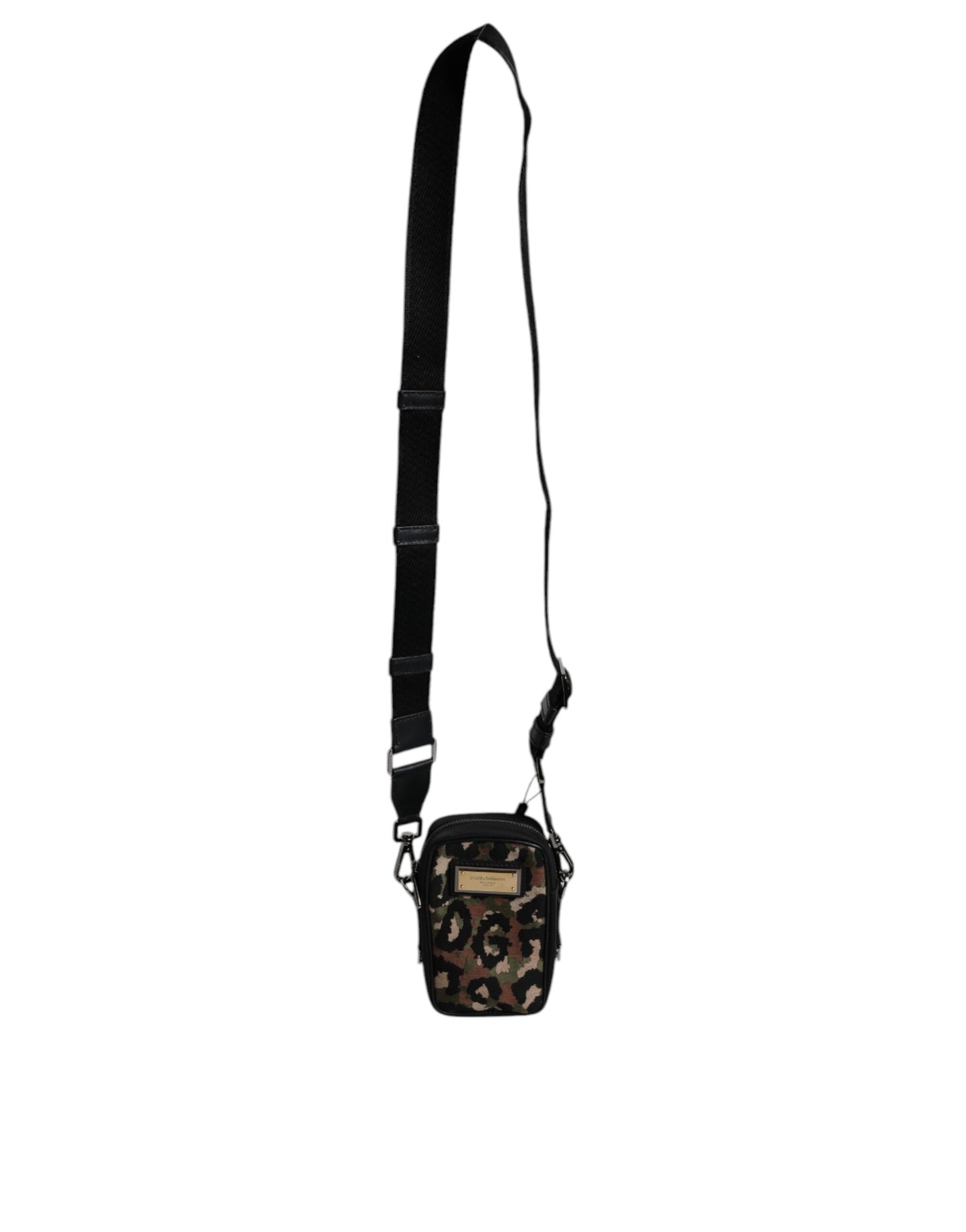 Dolce & Gabbana Multicolor Leopard Jacquard Logo Plaque Halsband Tasche