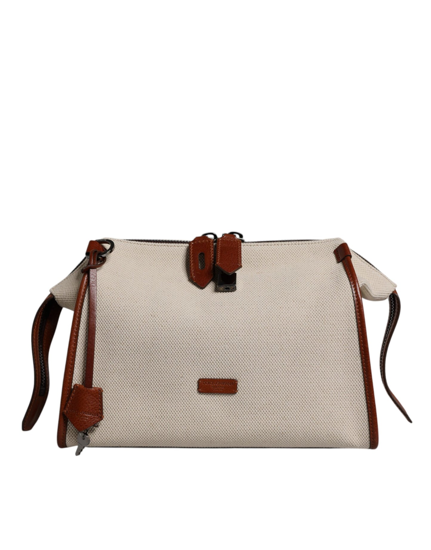 Dolce & Gabbana Beige Braun Baumwolle Leder Duffle Umhängetasche